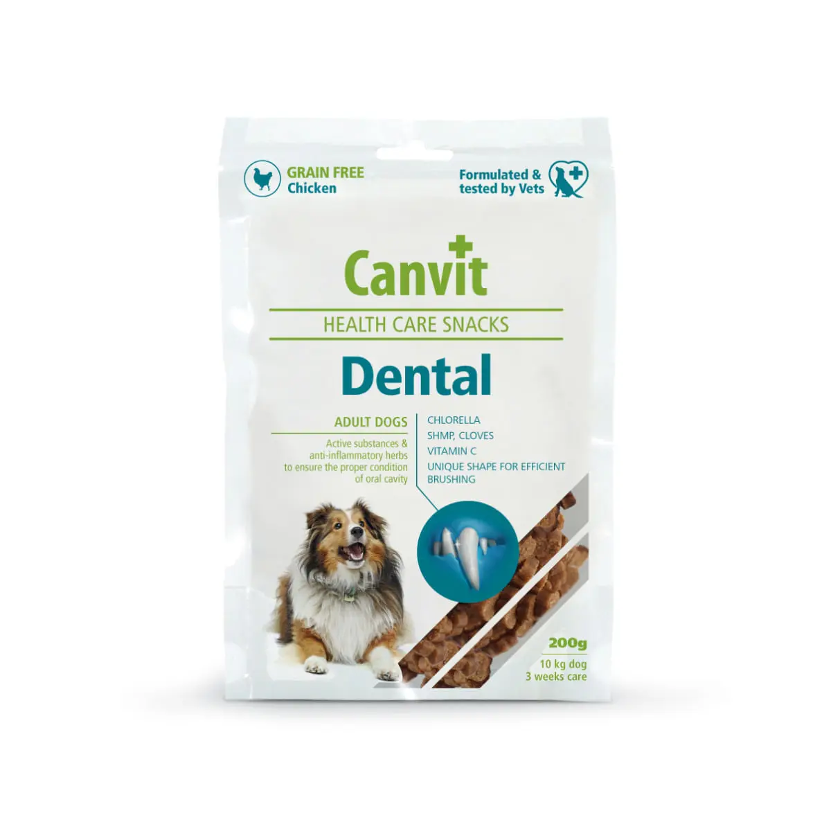 CANVIT Snack Dental, XS-S, Rata, punguta recompense functionale caini, sensibilitati dentare, 200g