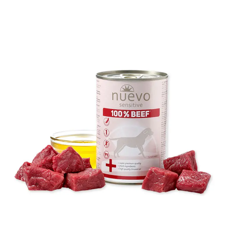 NUEVO Sensitive 100% Beef, XS-XL, Vita, conserva hrana umeda monoproteica fara cereale caini, alergii, (in aspic), 400g - Image 2