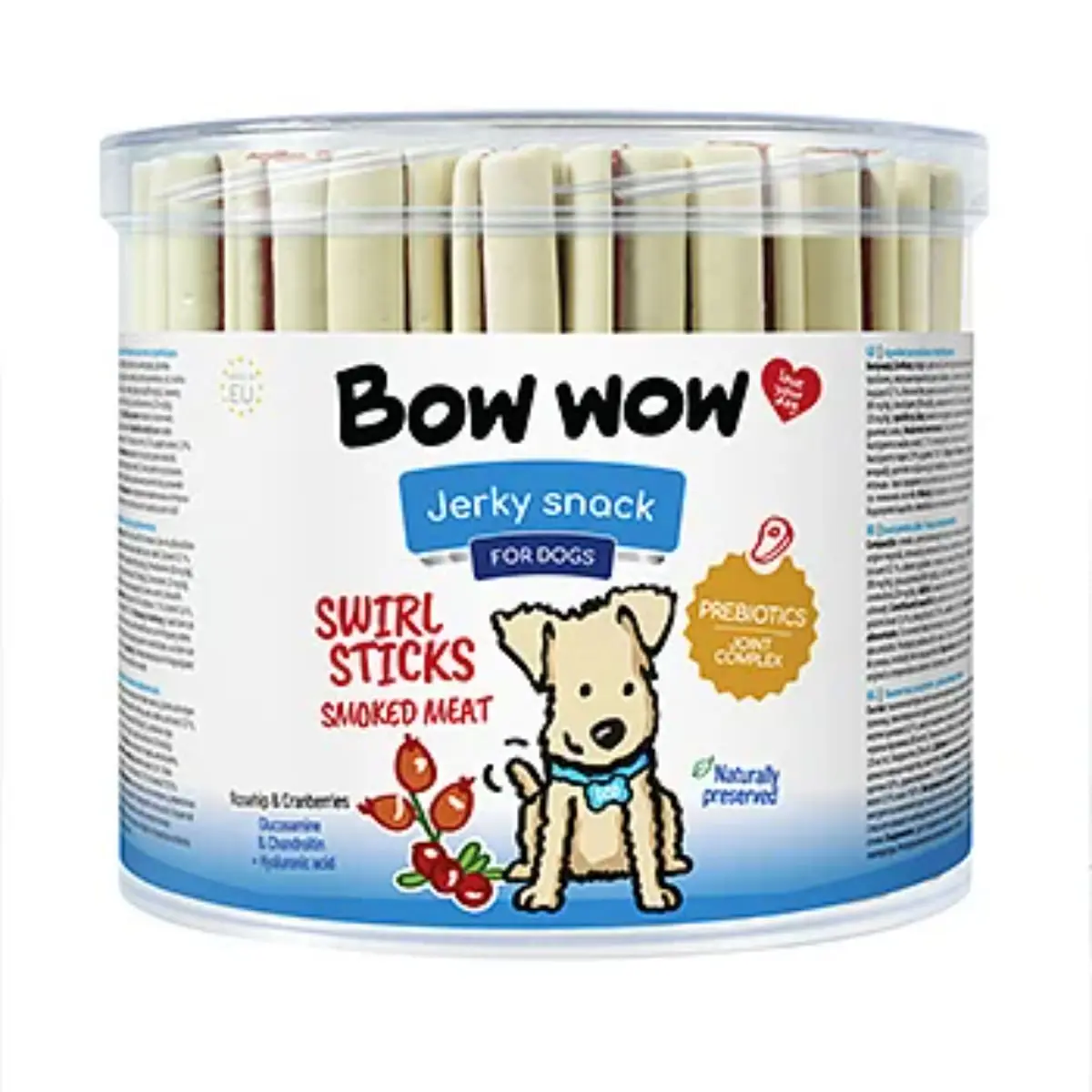 BOW WOW Jerky Snack Swirl Sticks, S-XL, Carne, galetusa recompense caini, 55buc, 1280g