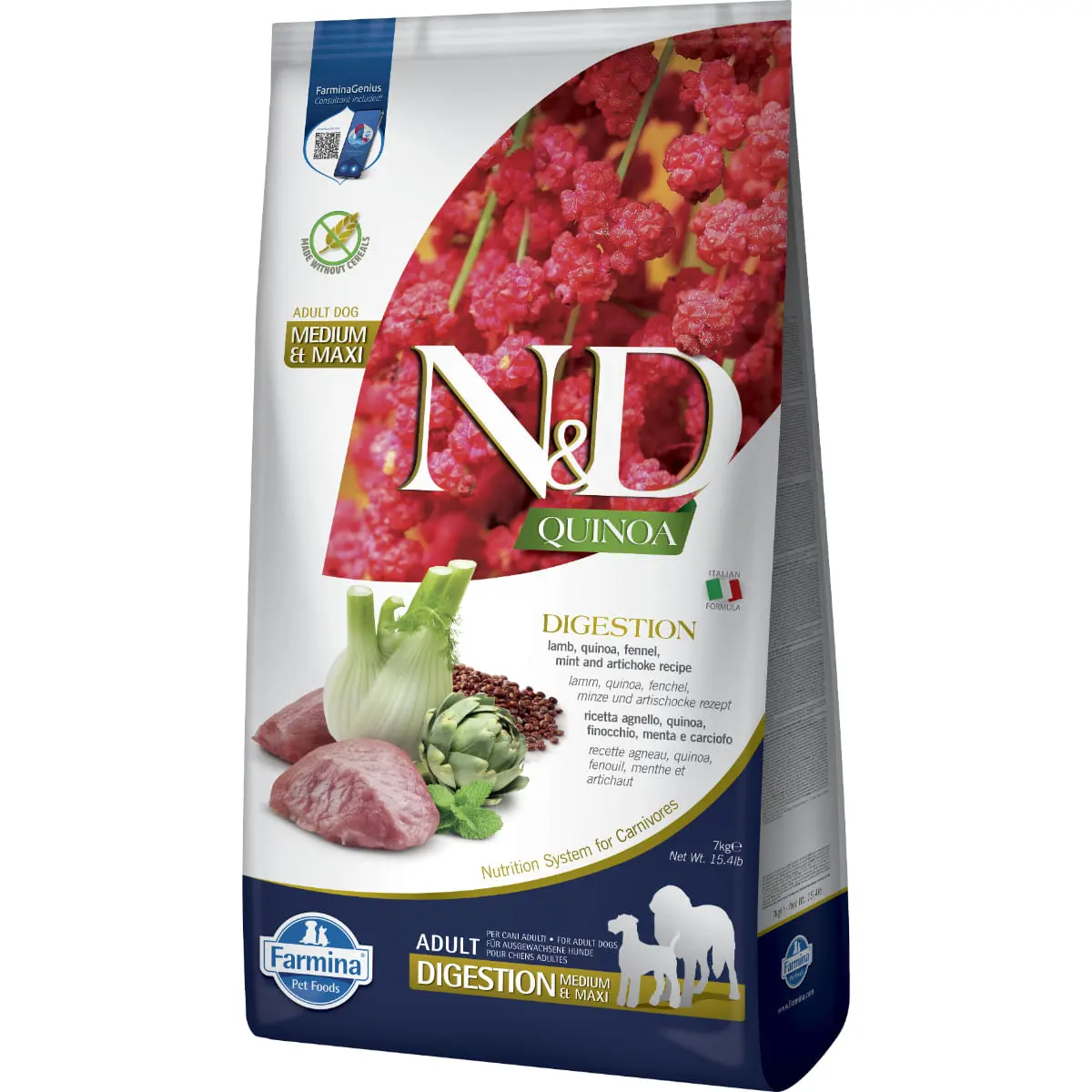N&D Quinoa Digestion Medium & Maxi, M-XL, Miel, hrana uscata fara cereale caini, sistem digestiv, 7kg - Image 2