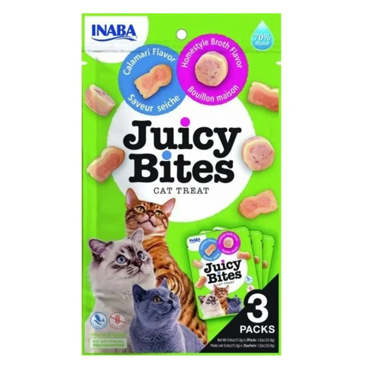 INABA Juicy Bites Homestyle Broth & Calamari Flavor, Calamar, plic recompense fara cereale pisici, 33.9g - Image 2