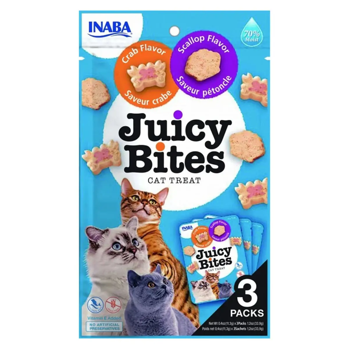 INABA Juicy Bites, Scoici si Crab, plic recompense fara cereale pisici, 33.9g