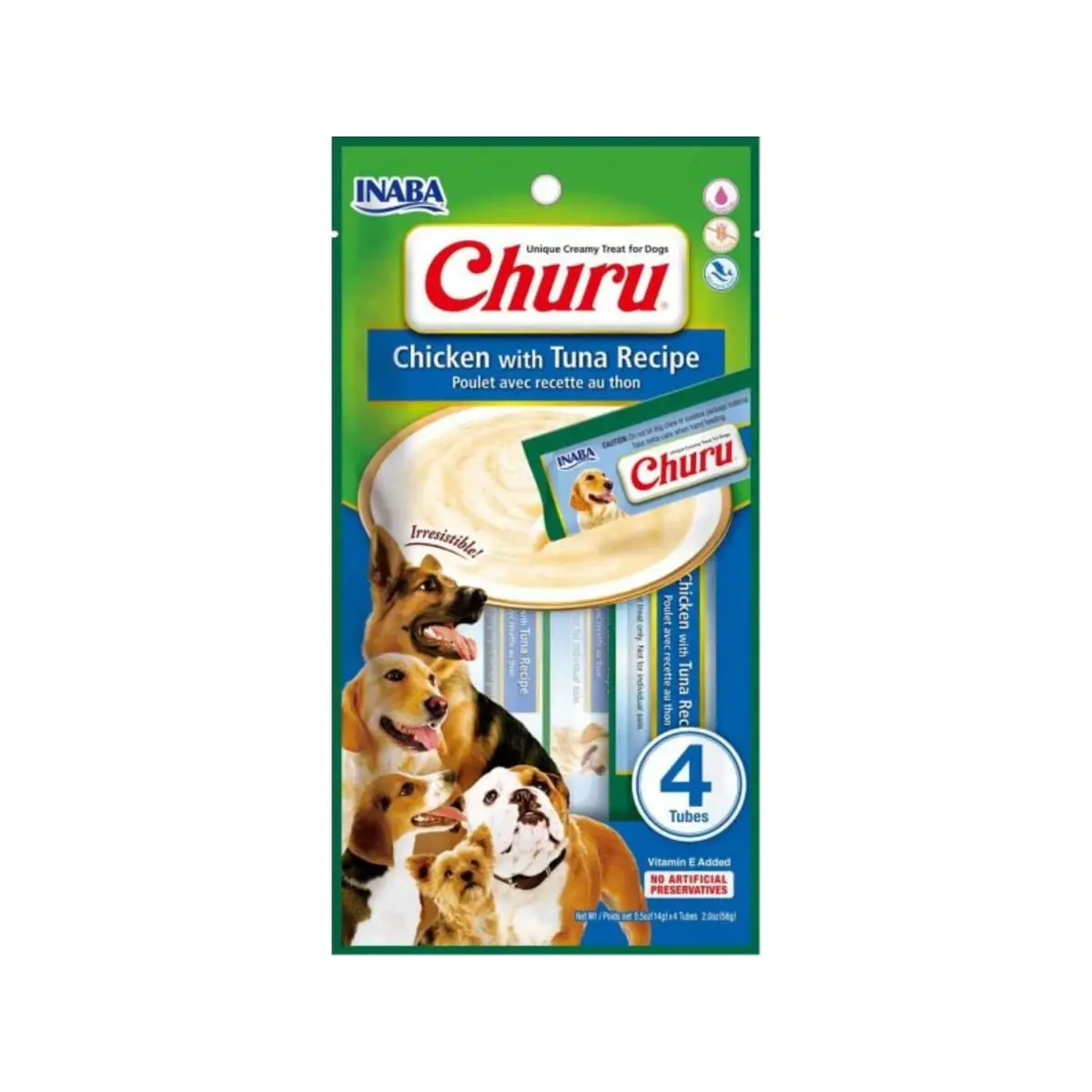 INABA Churu Creamy, XS-XL, Pui si Ton, plic recompense fara cereale caini, (piure), 56g
