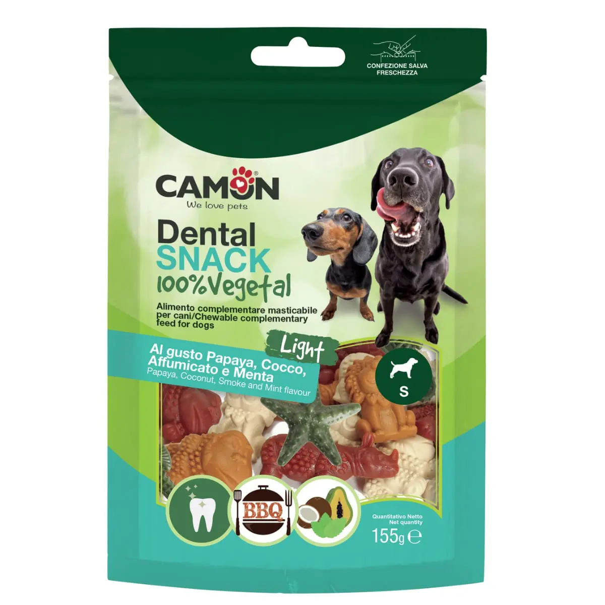 CAMON Dental Snack 100% Vegetal & Light, XS-S, Fructe, punguta recompense caini, 155g