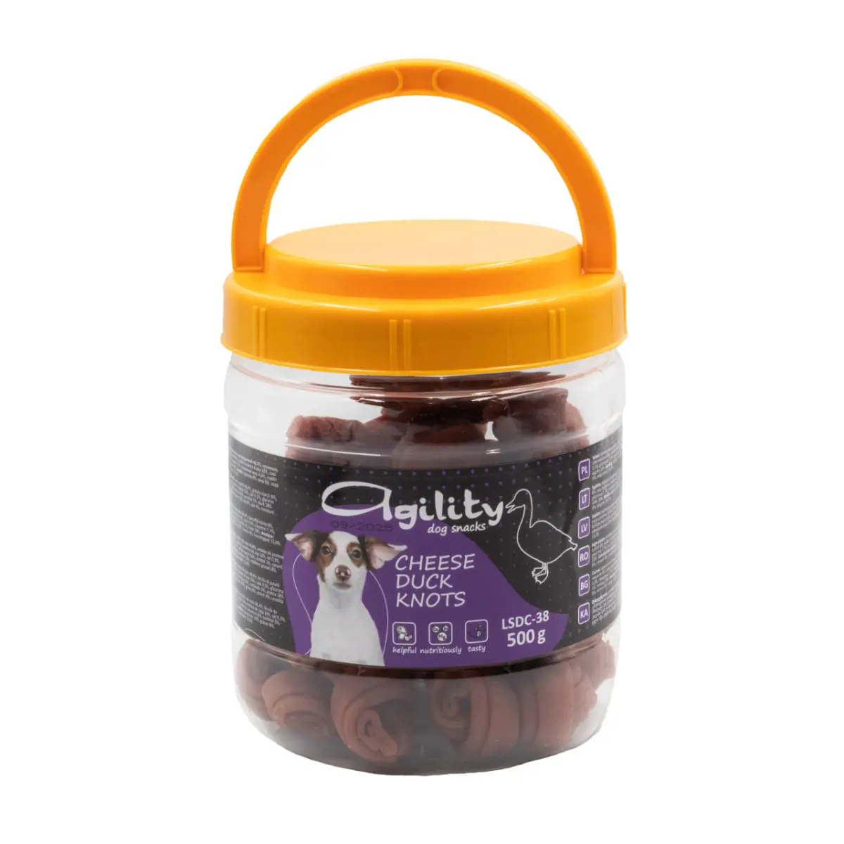 AGILITY Noduri din Carne, XS-XL, Rata si Branza, galetusa recompense caini, 500g