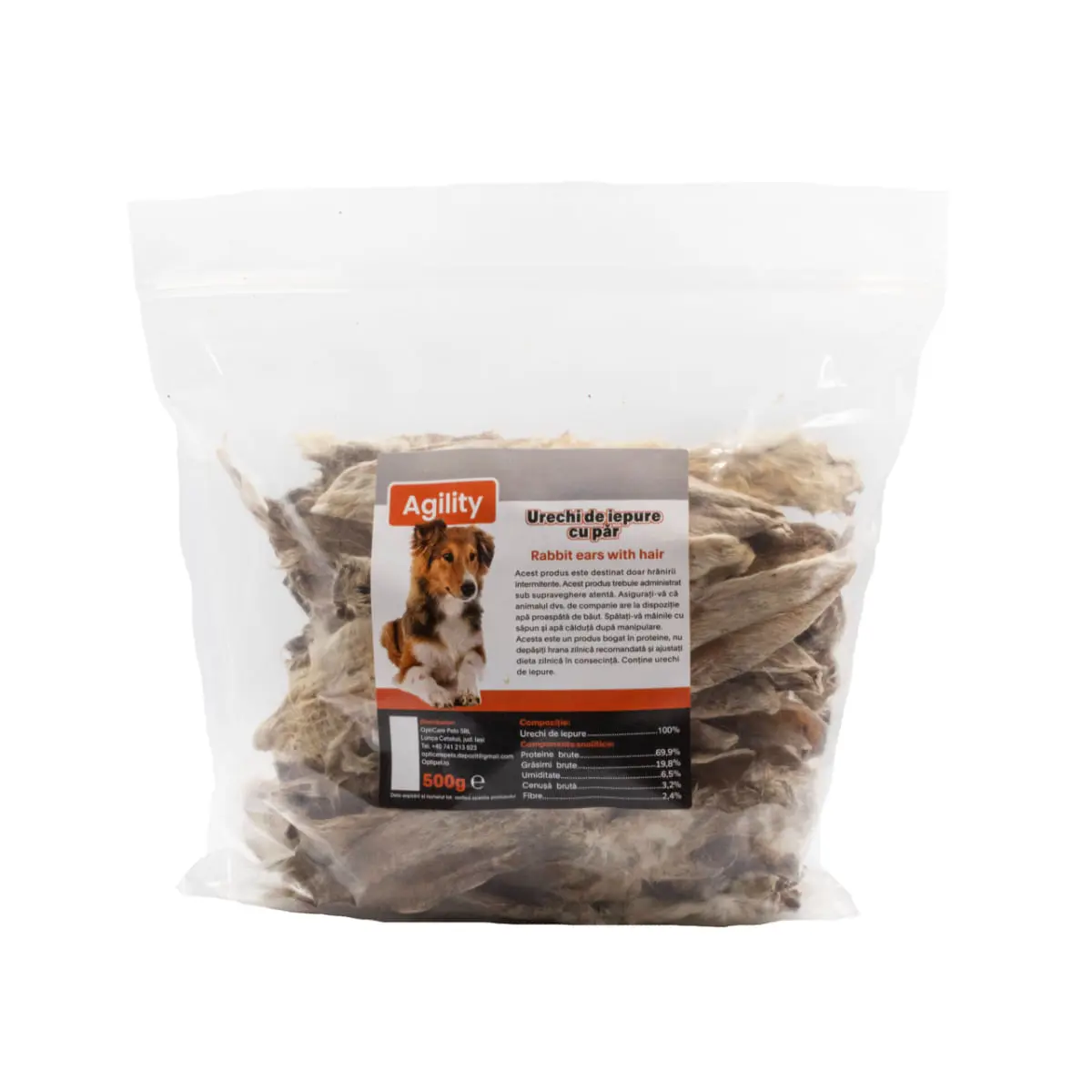 AGILITY Urechi de Iepure, XS-XL, punguta recompense naturale deshidratate caini, 500g - Image 2