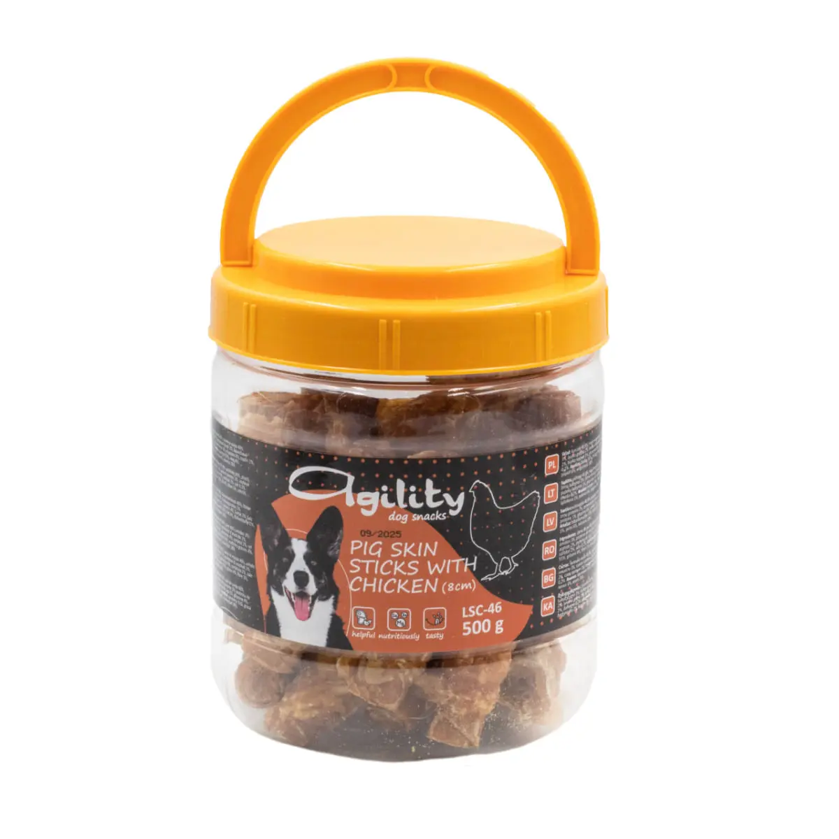 AGILITY Betisoare din Piele Impletite, XS-XL, Porc si Pui, punguta recompense caini, 500g - Image 2
