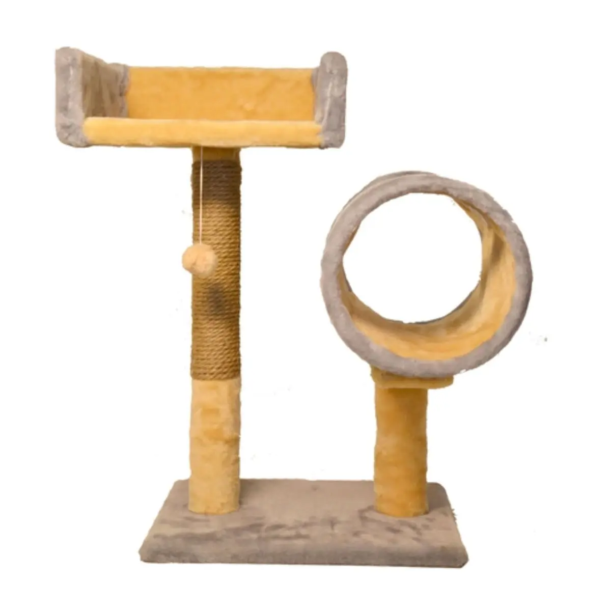 AGILITY, ansamblu de joaca pisici, 2 etaje, lemn si plus, elemente tunel, elemente de zgariat, bej si gri, 75cm - Image 2