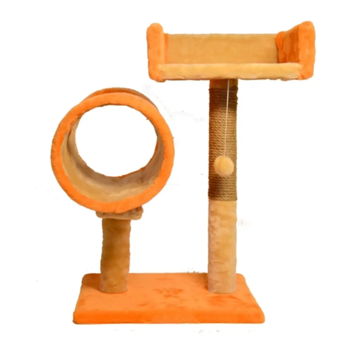 AGILITY, ansamblu de joaca pisici, 2 etaje, lemn si plus, elemente tunel, elemente de zgariat, portocaliu, 75cm