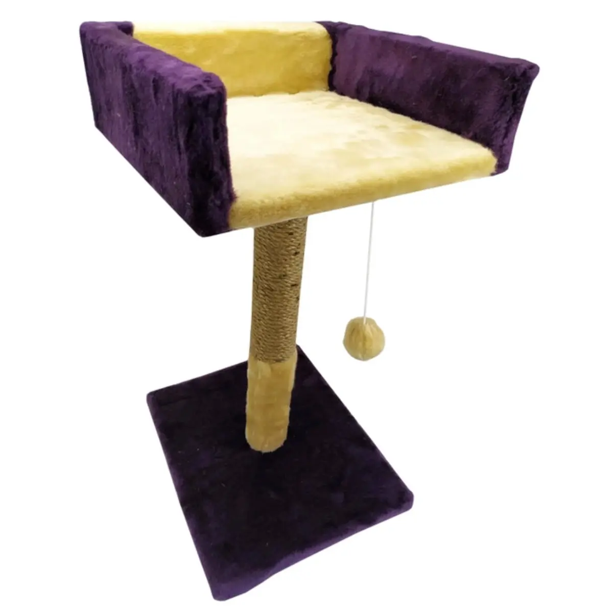 AGILITY Canapea, ansamblu de joaca pisici, 1 etaj, lemn si plus, elemente de zgariat, elemente atarnate, bej si mov, 70cm