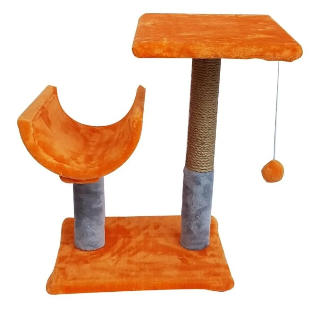 AGILITY, ansamblu de joaca pisici, 2 etaje, lemn si plus, elemente de zgariat, elemente atarnate, portocaliu, 30x30x60cm