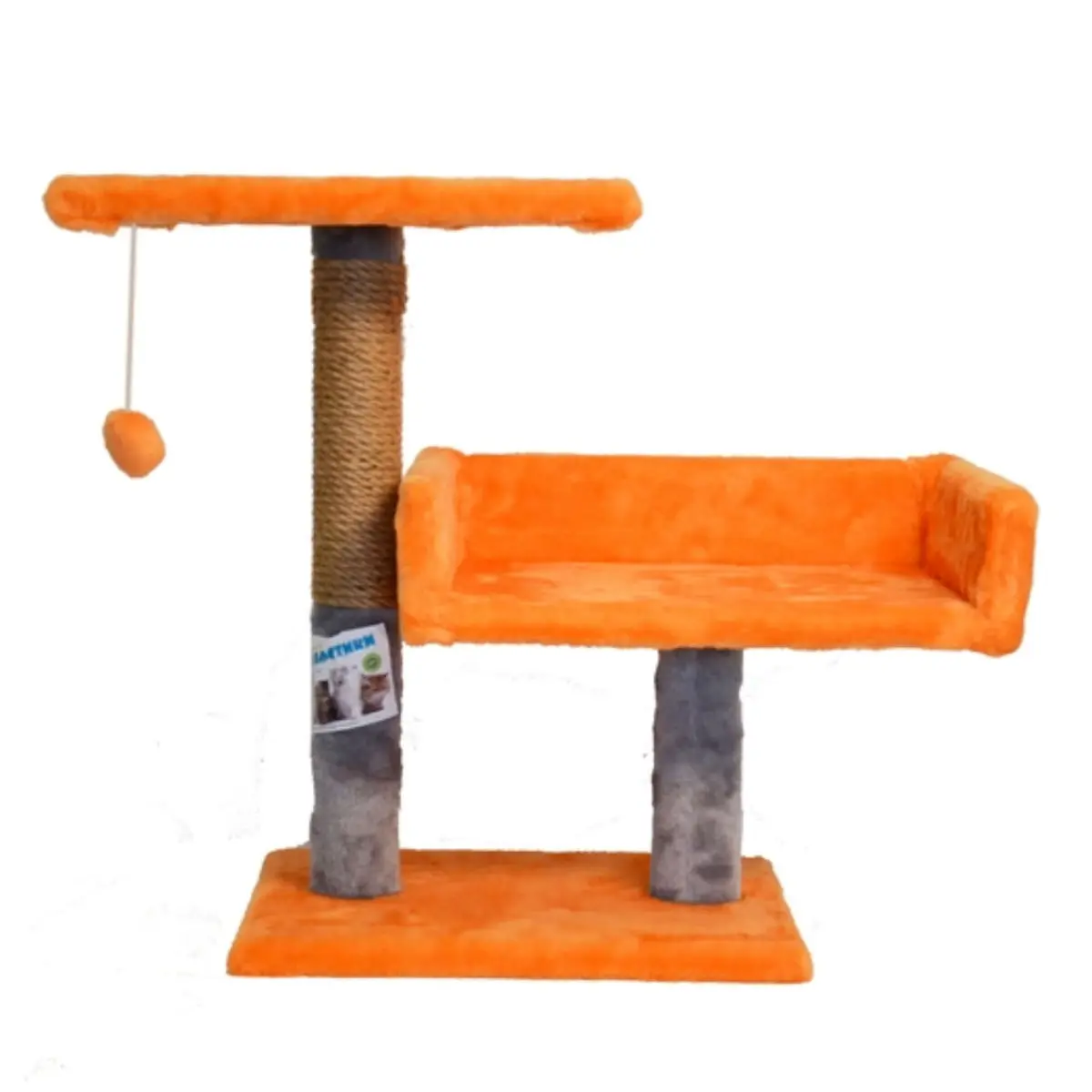 AGILITY Canapea, ansamblu de joaca pisici, 2 etaje, lemn si plus, elemente de zgariat, elemente atarnate, portocaliu, 70cm