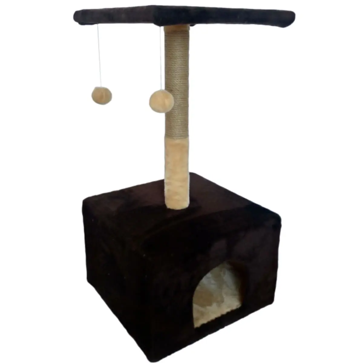 AGILITY, ansamblu de joaca pisici, 1 etaj, 1 casuta, lemn si plus, elemente atarnate, elemente de zgariat, maro, 80cm - Image 2