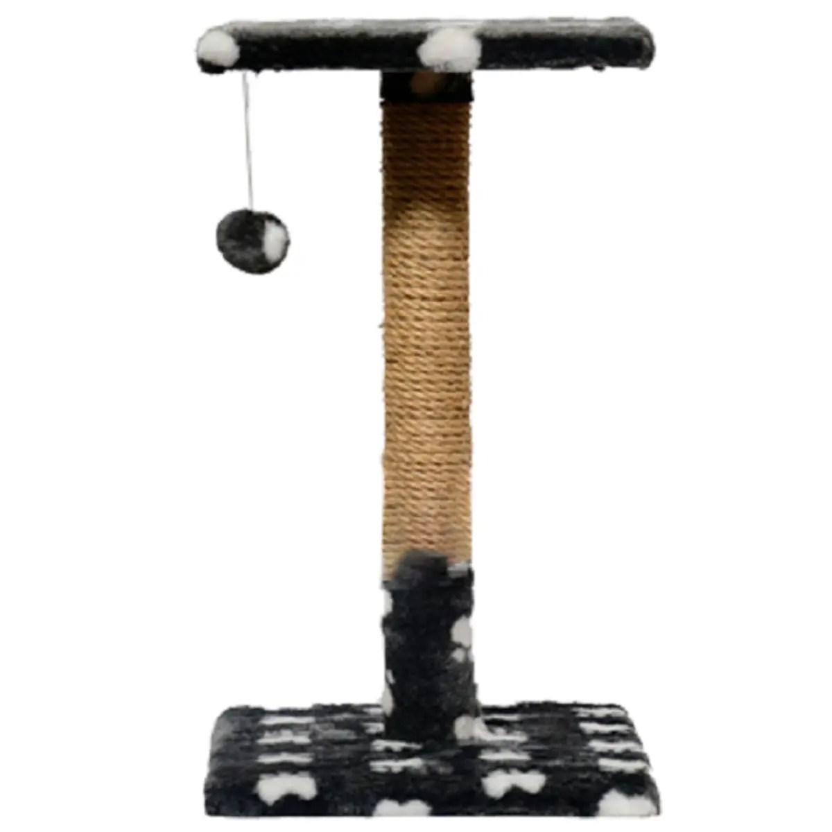 AGILITY, ansamblu de joaca pisici, 1 etaj, lemn si plus, imprimeu labute, elemente de zgariat, elemente atarnate, alb si negru, 60cm