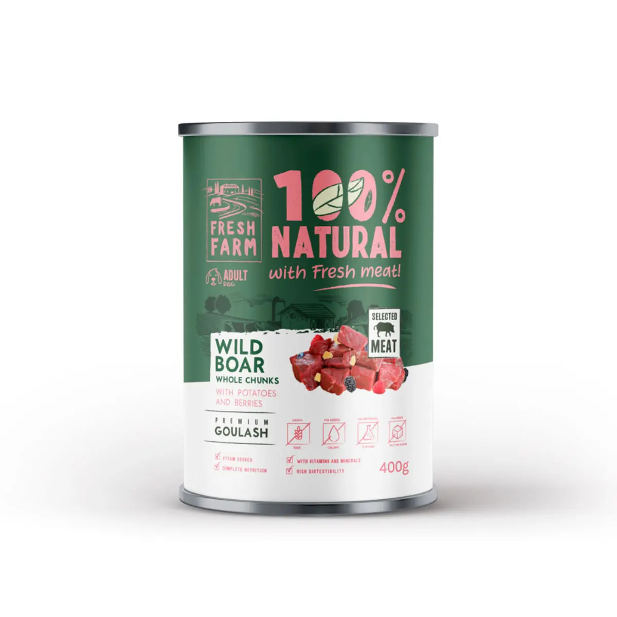 FRESH FARM Goulash, XS-XL, Mistret, conserva hrana umeda fara cereale caini, (in supa), 400g - Image 2