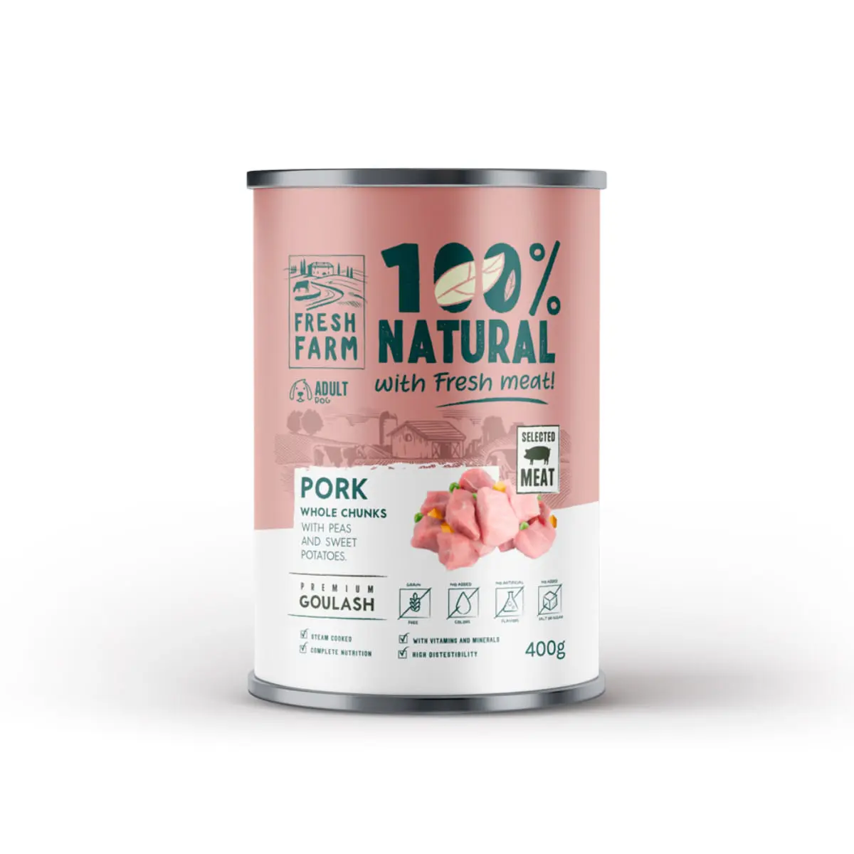 FRESH FARM Goulash, XS-XL, Porc, conserva hrana umeda fara cereale caini, (in supa), 400g - Image 2