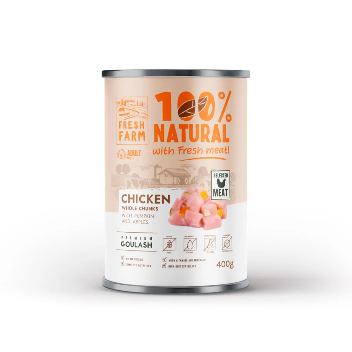 FRESH FARM Goulash, XS-XL, Pui, conserva hrana umeda fara cereale caini, (in supa), 400g - Image 2