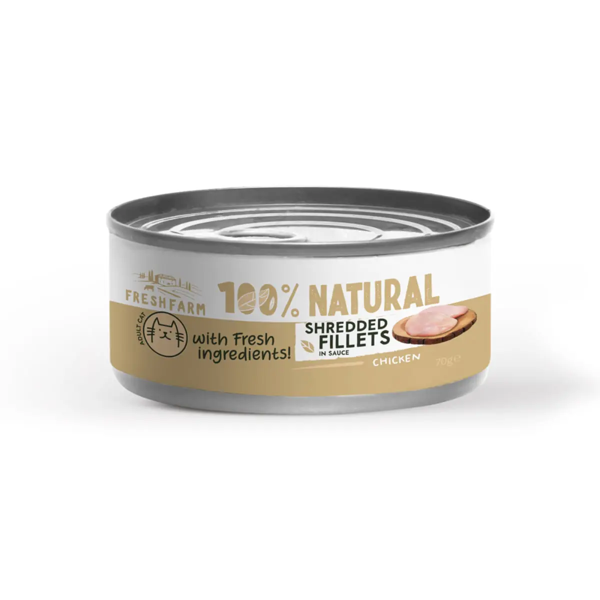 FRESH FARM Schredded fillets, Pui, conserva hrana umeda fara cereale pisici, (in sos), 70g - Image 2