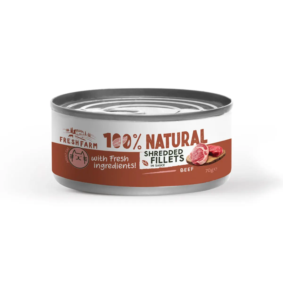 FRESH FARM Schredded fillets, Vita si Pui, conserva hrana umeda fara cereale pisici, (in sos), 70g