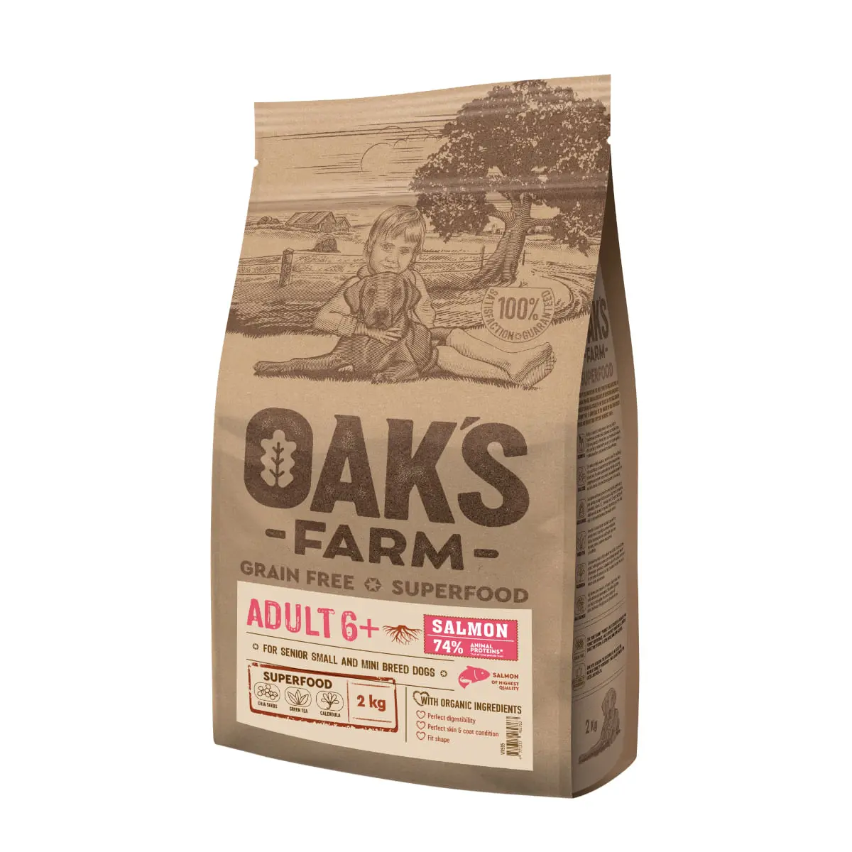 OAK'S FARM Mini Senior 6+, XS-S, Somon, hrana uscata fara cereale caini senior, 6.5kg