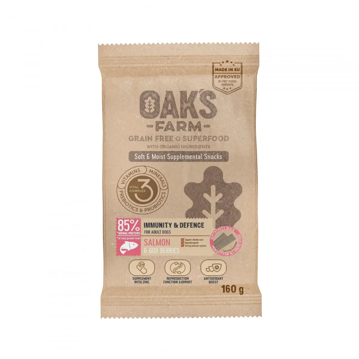 OAK'S FARM Immunity & Defense, Somon, punguta recompense functionale fara cereale caini, imunitate, 160g - Image 2