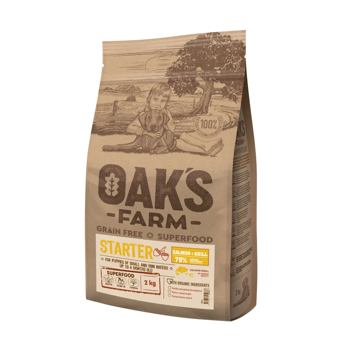 OAK'S FARM Mini Starter, XS-S, Somon, hrana uscata fara cereale caini junior, 2kg - Image 2