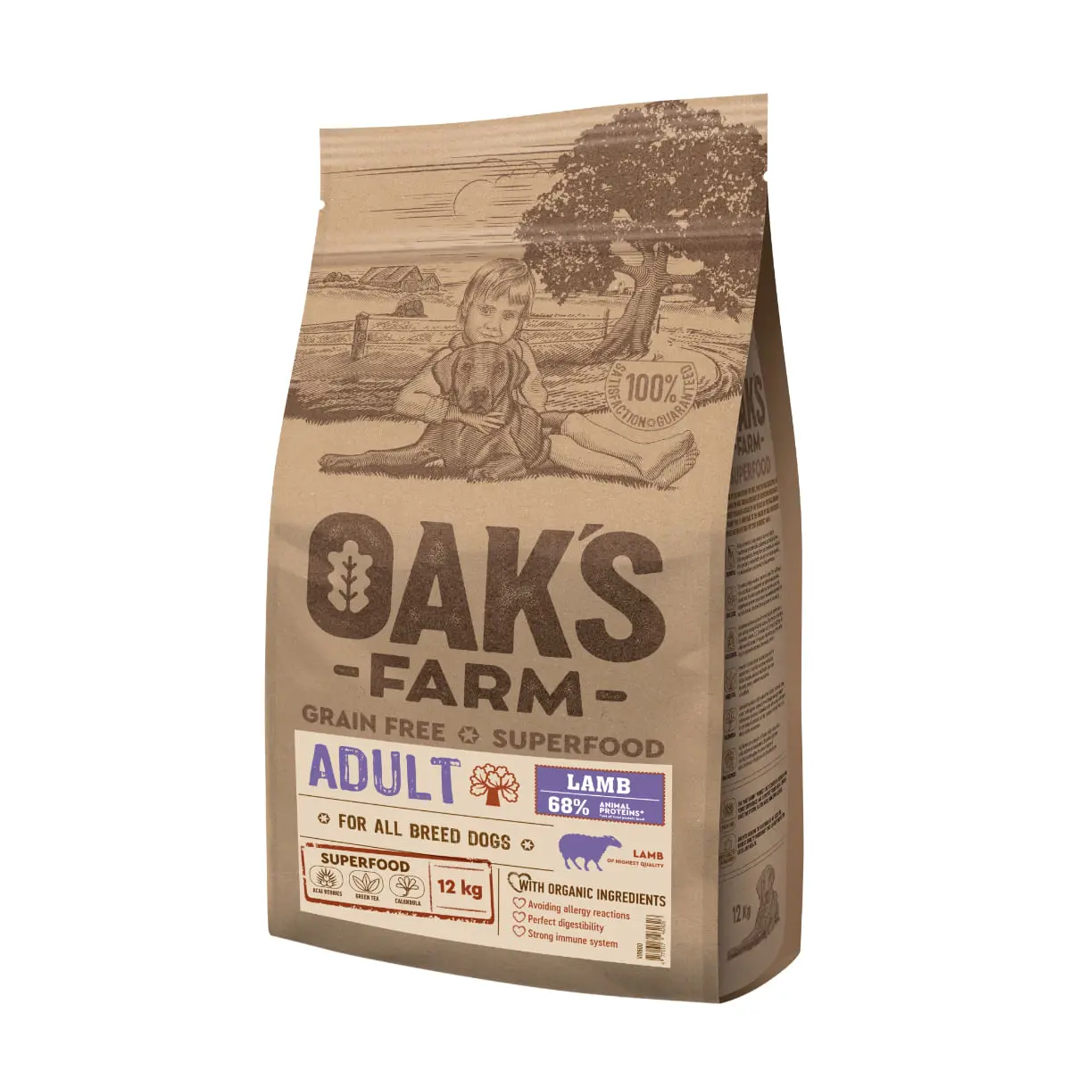 OAK'S FARM, XS-XL, Miel, hrana uscata fara cereale caini, 2kg