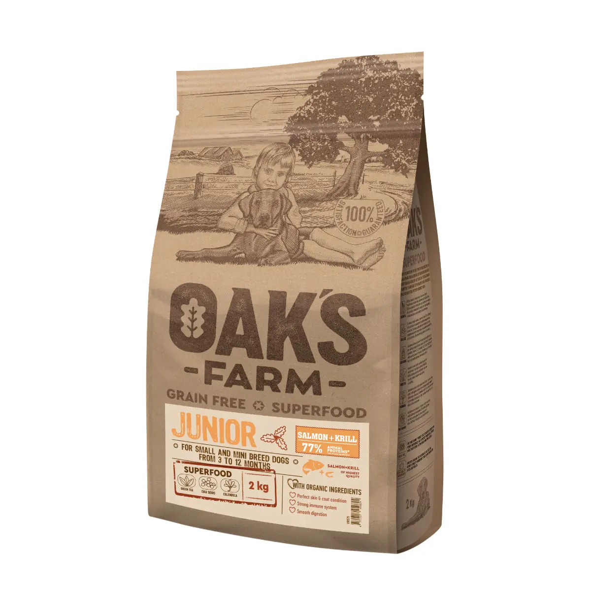 OAK'S FARM Mini Junior, XS-S, Somon, hrana uscata fara cereale caini junior, 2kg - Image 2