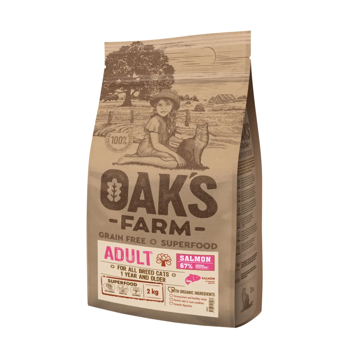 OAK'S FARM, Somon, hrana uscata fara cereale pisici, 2kg