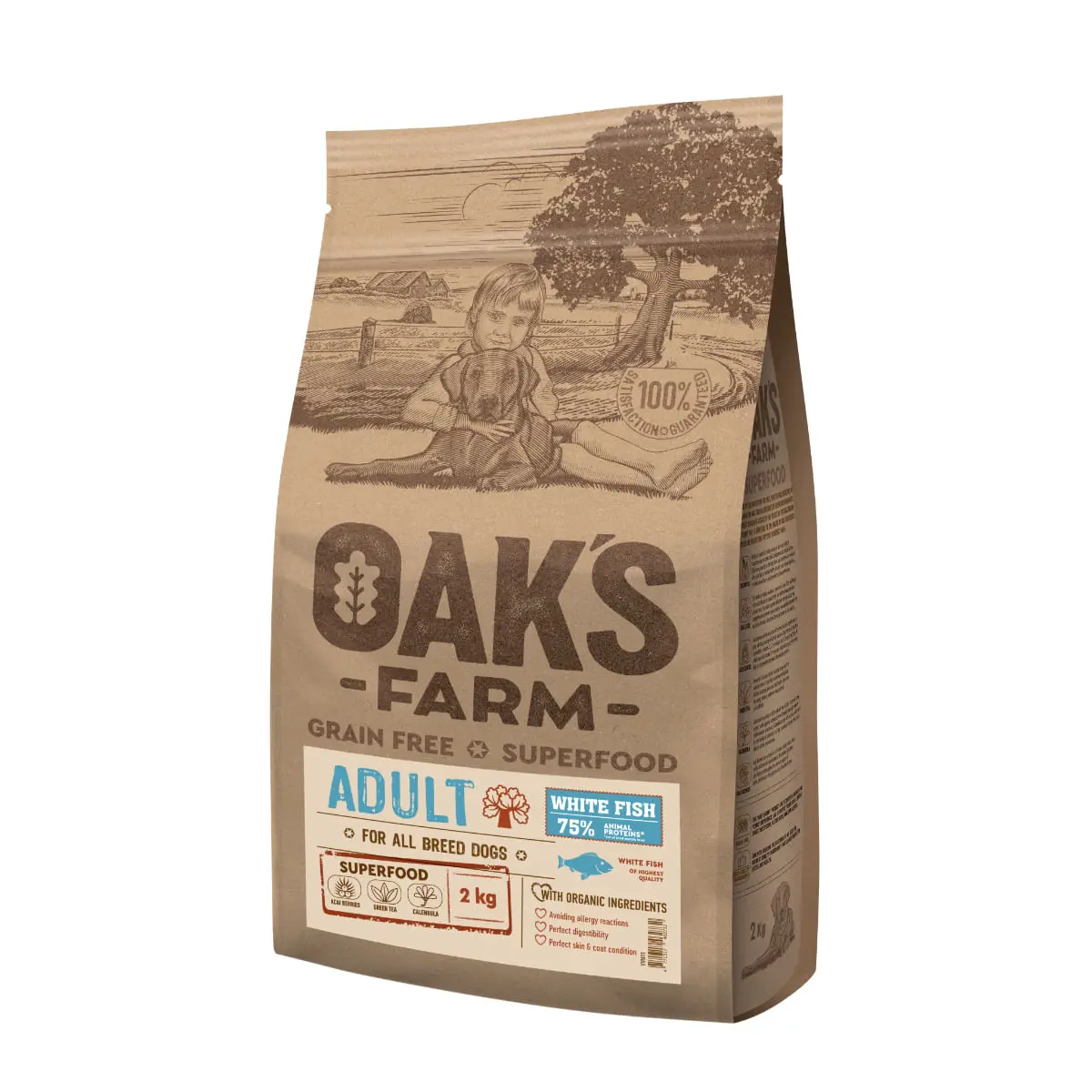 OAK'S FARM, XS-XL, Peste alb, hrana uscata fara cereale caini, 2kg - Image 2