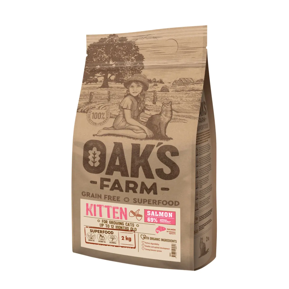 OAK'S FARM Kitten, Somon, hrana uscata fara cereale pisici junior, 400g