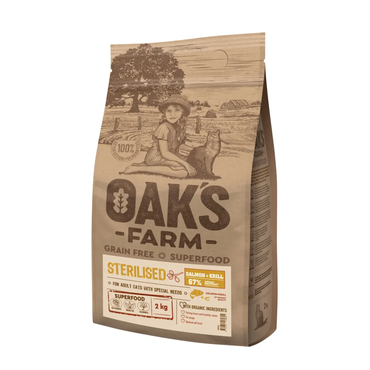 OAK'S FARM Sterilised, Somon, hrana uscata fara cereale pisici sterilizate, obezitate, 400g - Image 2