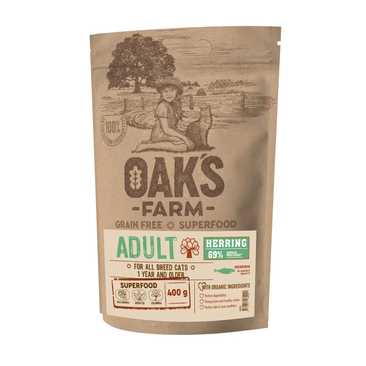 OAK'S FARM, Hering, hrana uscata fara cereale pisici, 400g - Image 2