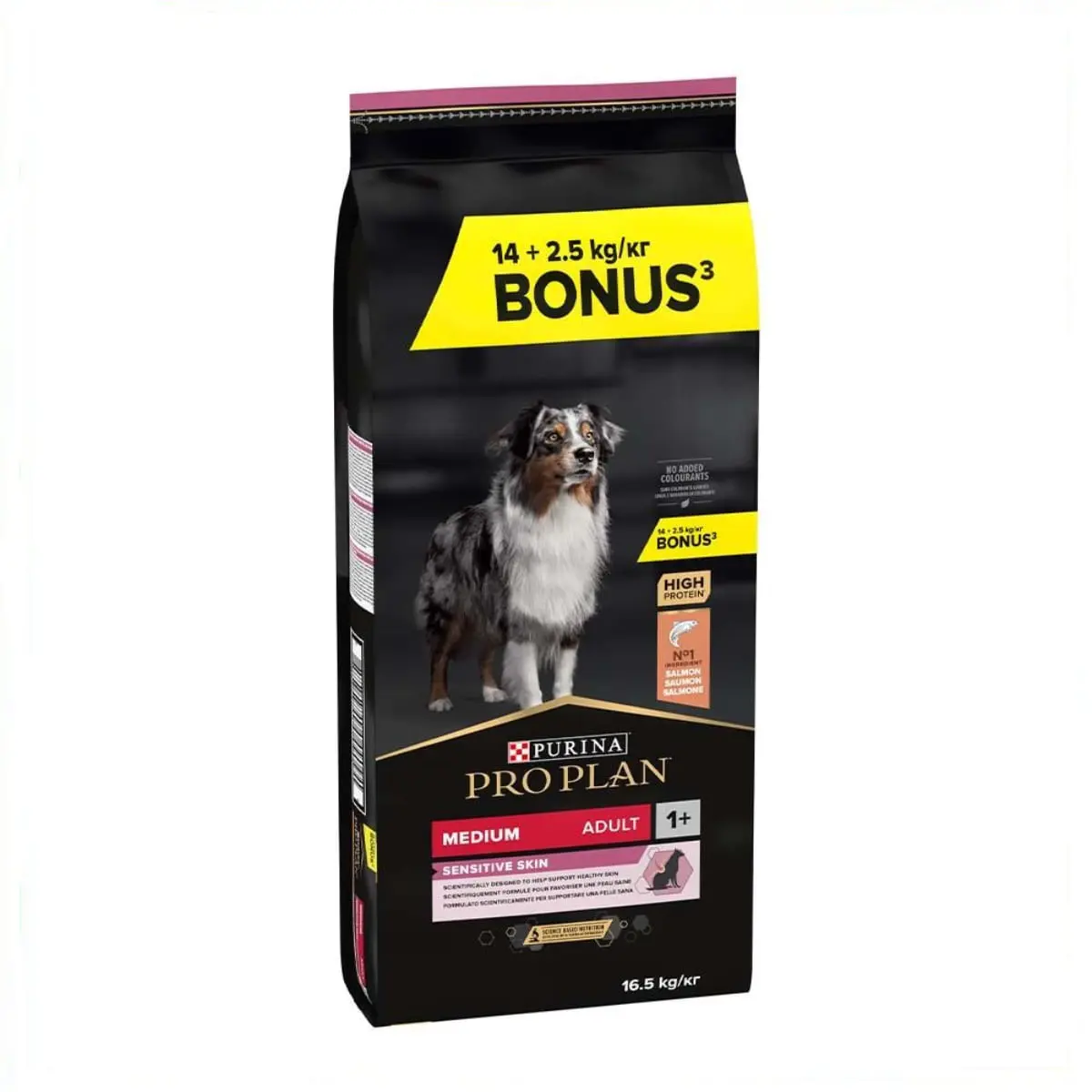 PURINA Pro Plan Sensitive Skin Adult M, Somon, hrana uscata caini, piele si blana, 14+2.5kg GRATUIT