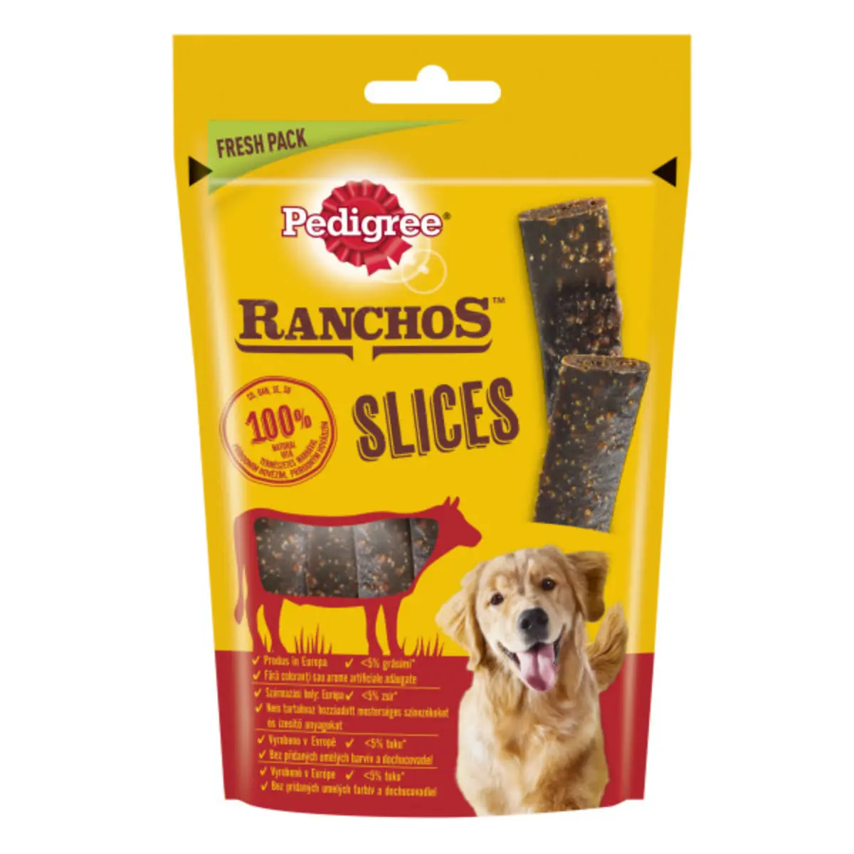 PEDIGREE Ranchos Slices, XS-XL, Vita, punguta recompense caini, 60g