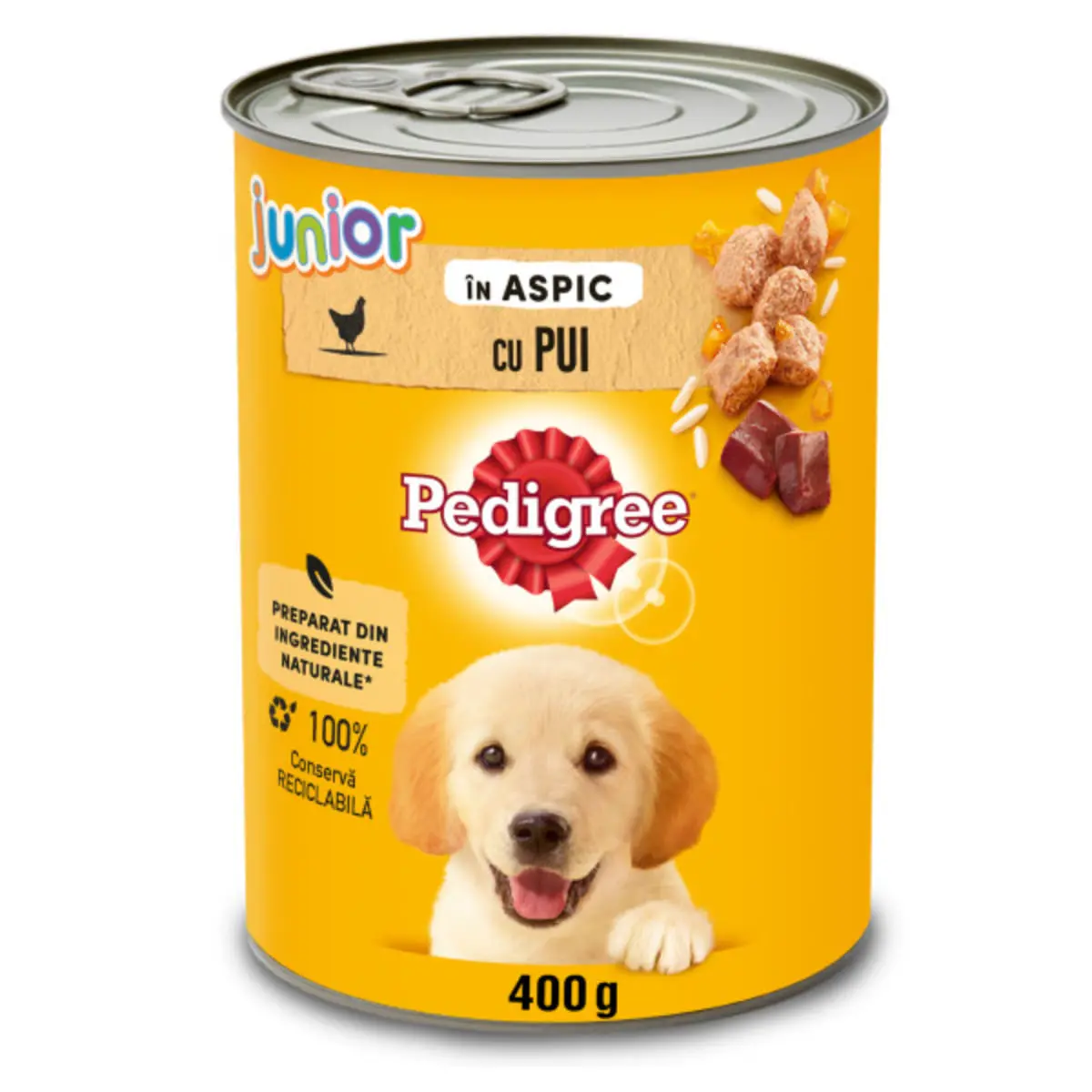 PEDIGREE Junior, XS-XL, Pui, conserva hrana umeda caini junior, (in aspic), 400g