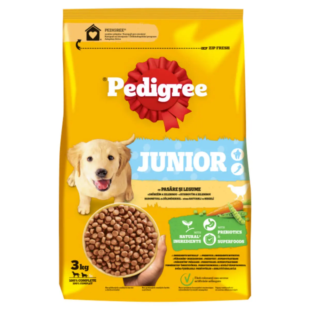 PEDIGREE Junior, M-XL, Pasare si Legume, hrana uscata caini junior, 3kg - Image 3