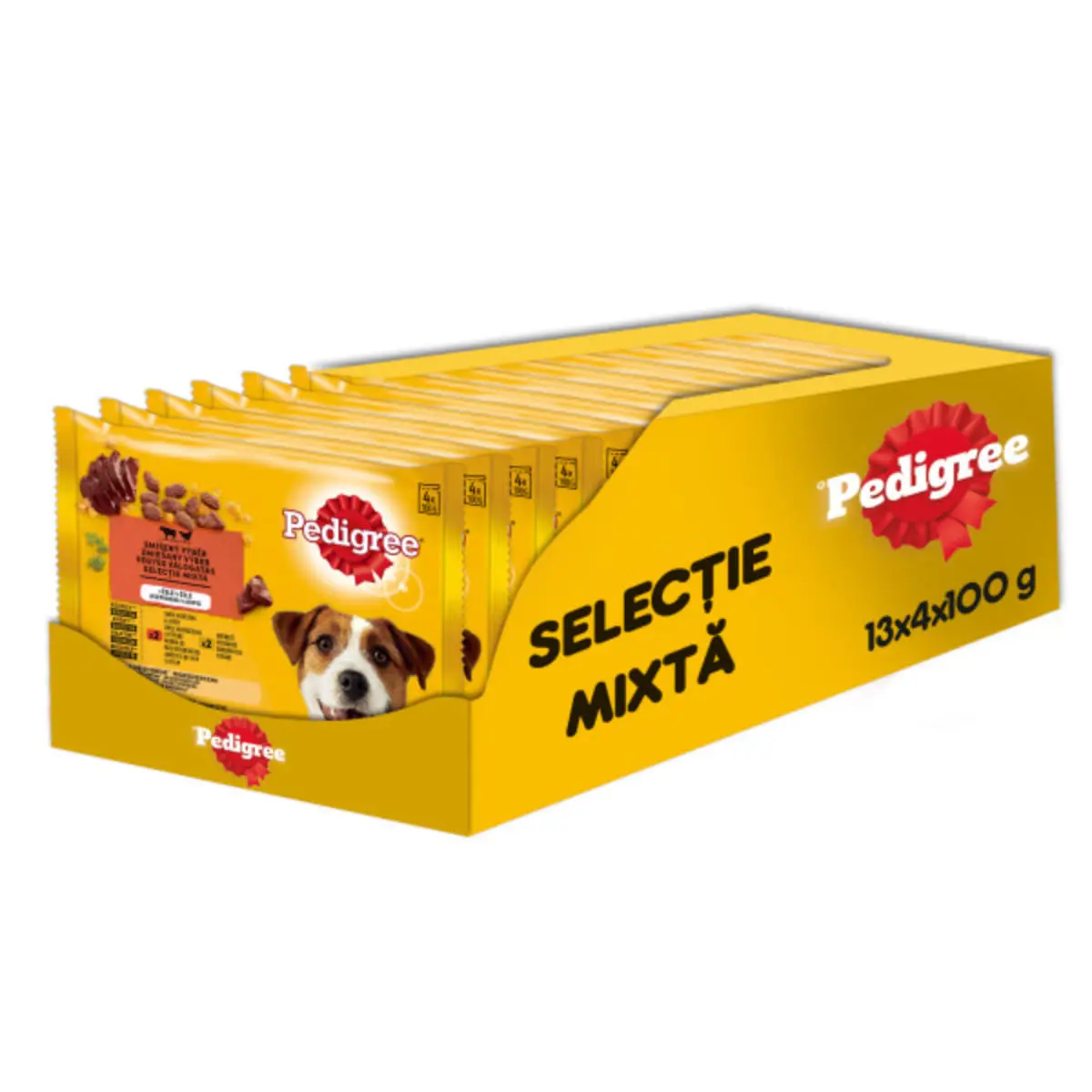 PEDIGREE Selectie Mixta, XS-XL, Vita si Pasare, plic hrana umeda caini, (in aspic), bax, 400g x 13buc