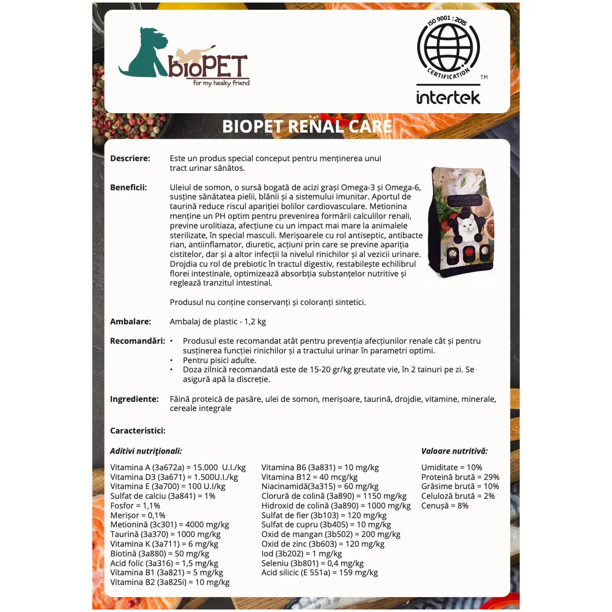 Biopet Renal Health Care, Pasare, hrana uscata pisici sterilizate, sistem urinar, 1.2kg - Image 4