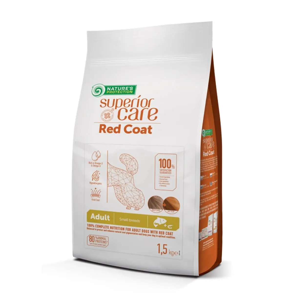 NATURES PROTECTION Superior Care Red Coat Small & Mini Breed, XS-S, Somon si Krill, hrana uscata fara cereale caini NATURES PROTECTION Superior Care Red Coat Small&Mini, Somon, hrana uscata fara cereale caini, intensificarea culorii, 1.5kg