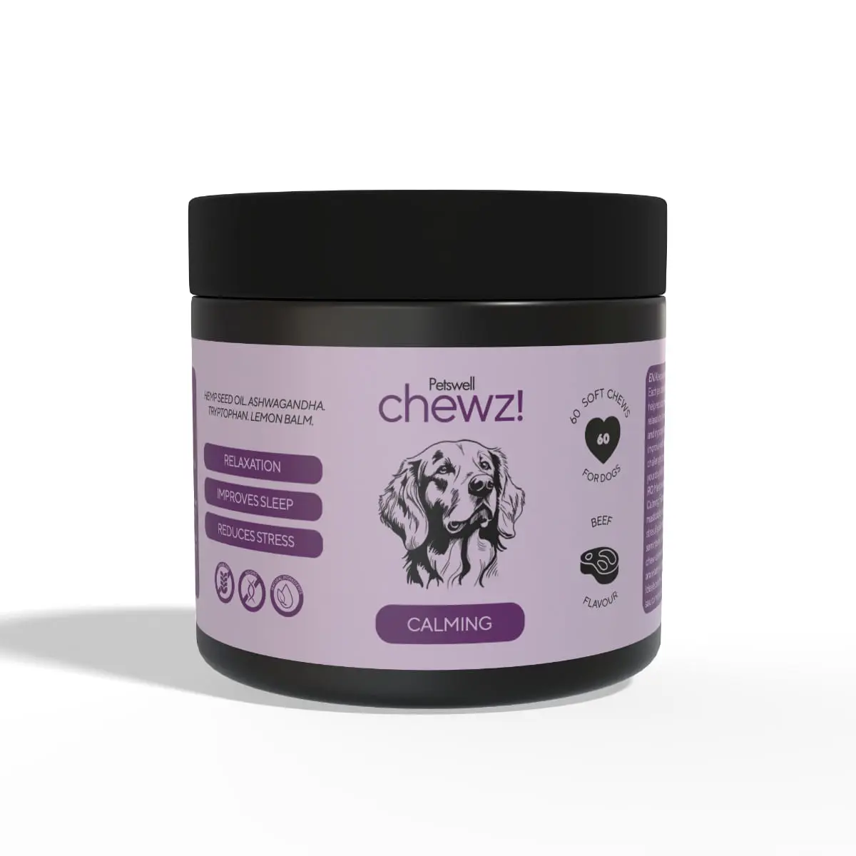 PETSWELL Chewz Calming, supliment sistem nervos & calmante caini, Vita, comprimate masticabile PETSWELL Chewz Calming, supliment sistem nervos & calmante caini, Vita, flacon, 60 comprimate masticabile