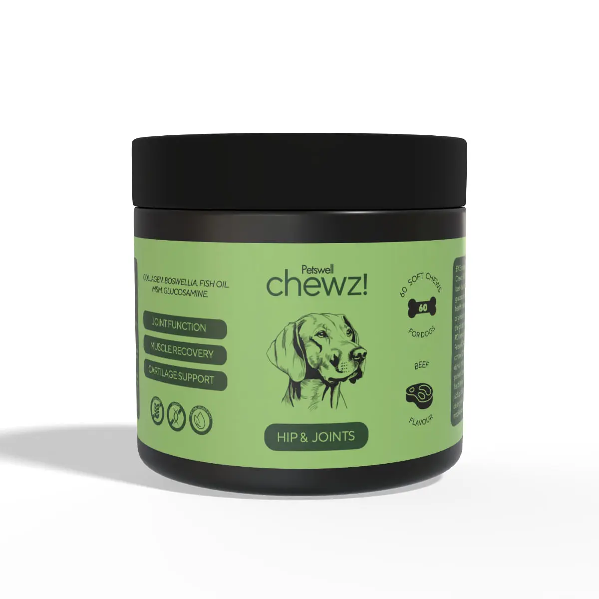 PETSWELL Chewz Hip & Joints, supliment sistem articular caini, Vita, comprimate masticabile PETSWELL Chewz Hip & Joints, supliment sistem articular caini, Vita, flacon, 60 comprimate masticabile - Image 2
