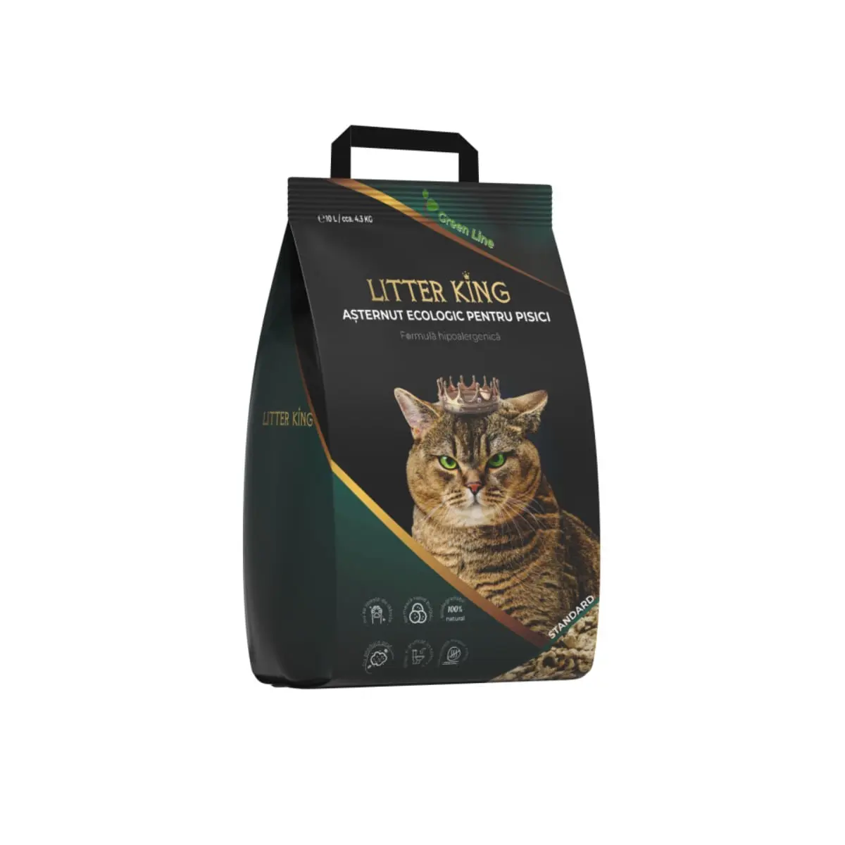 LITTER KING Standard, asternut igienic pisici, peleti, molid, aglomerant, ecologic, biodegradabil, 4.3kg