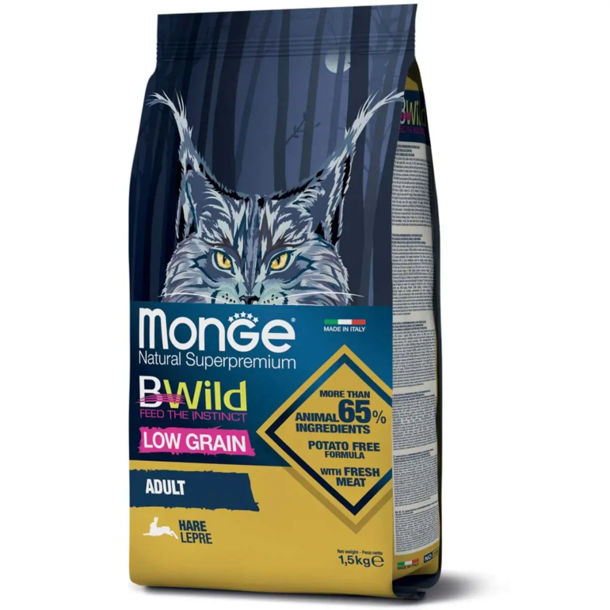 MONGE BWild, Iepure, hrana uscata continut redus cereale pisici, 1.5kg