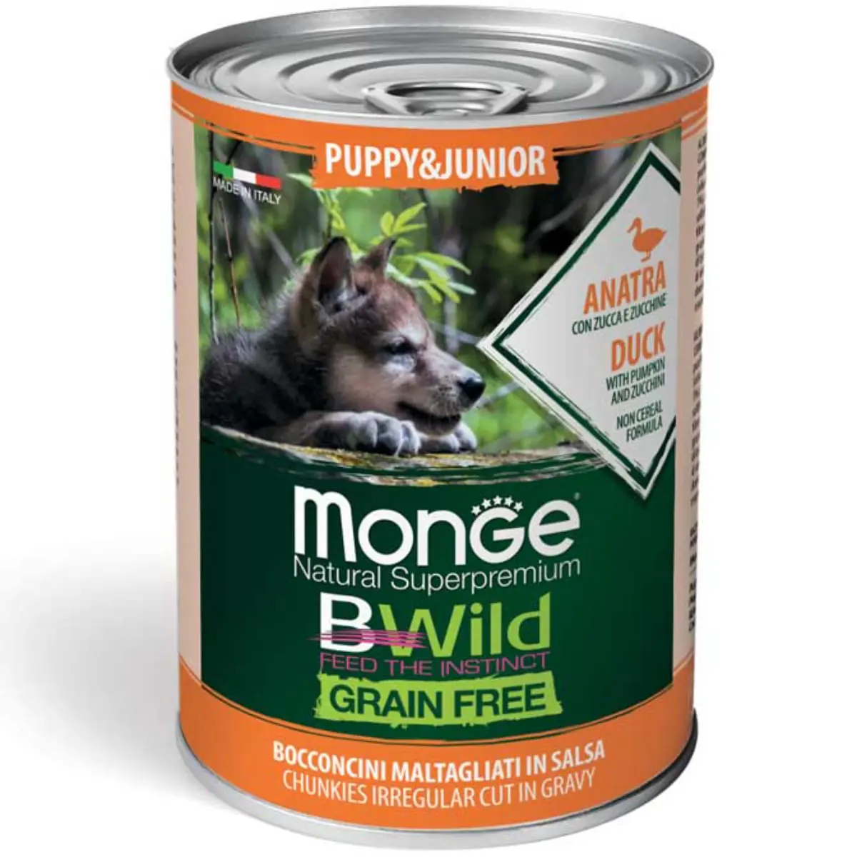 MONGE BWild Adult Mini, XS-S, Rata si dovleac, conserva hrana umeda fara cereale caini, (in sos), 400g - Image 2