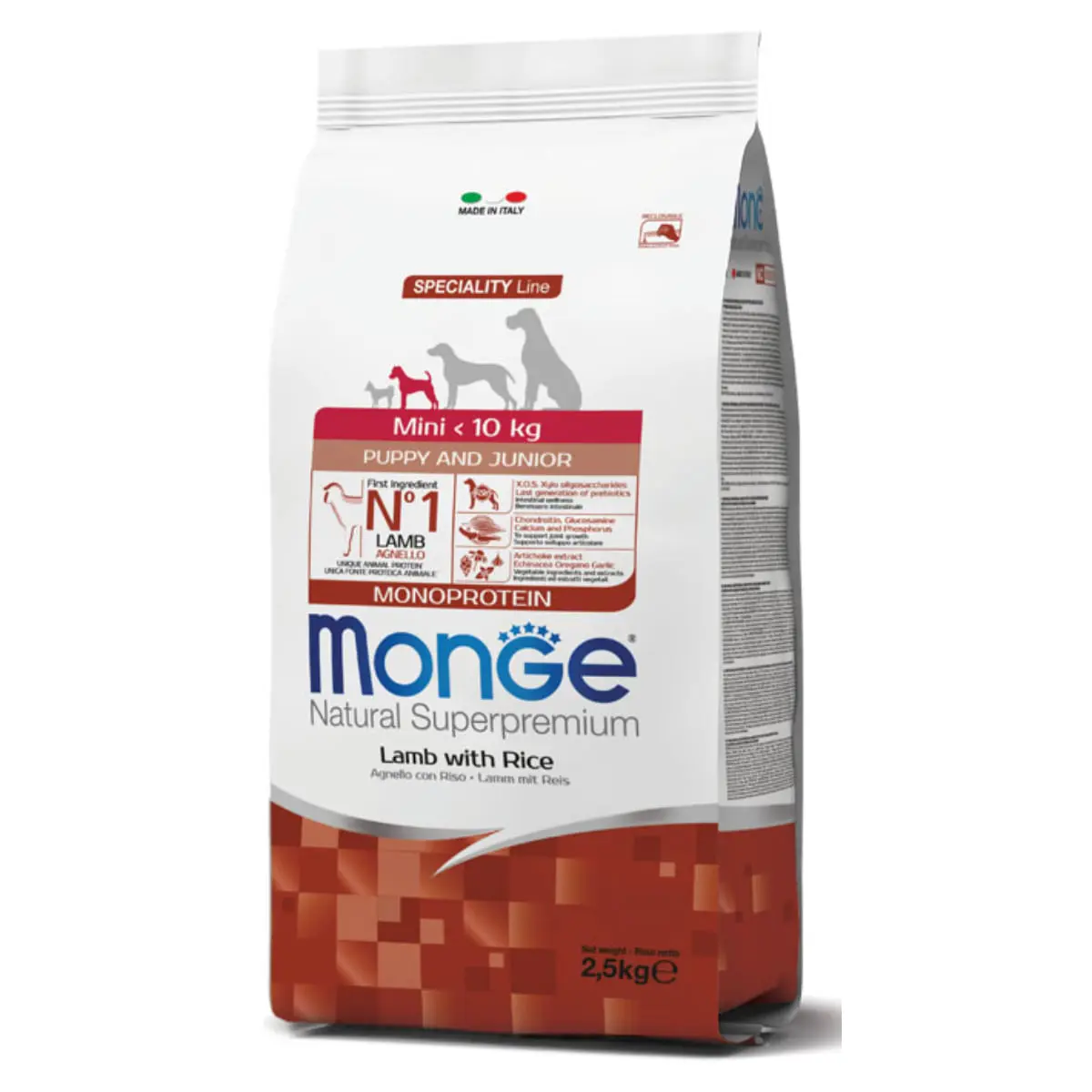 MONGE Natural Superpremium Monoprotein Puppy&Junior Mini, XS-S, Miel si Orez, hrana uscata caini junior, 7.5kg