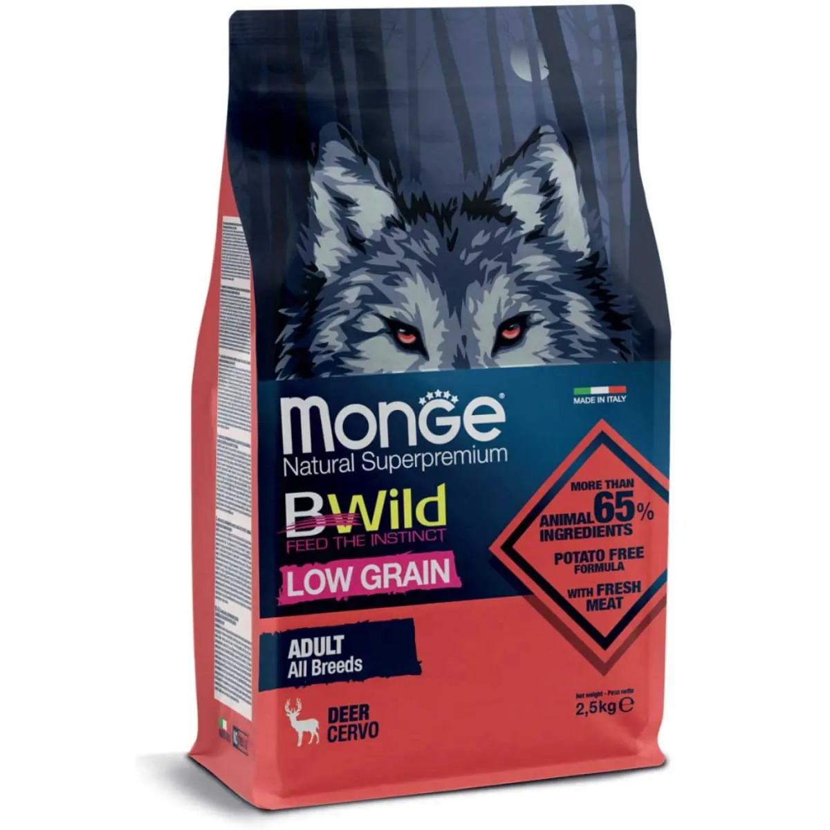 MONGE BWild, XS-XL, Caprioara, hrana uscata continut redus cereale caini, 2.5kg