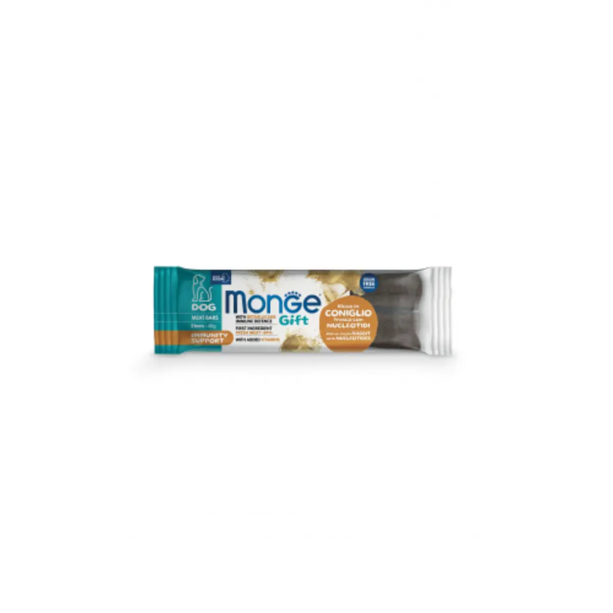 MONGE Gift Immunity Support Meat Bars with Nucleotides, XS-XL, Iepure, punguta recompense functionale fara cereale caini, imunitate, 40g