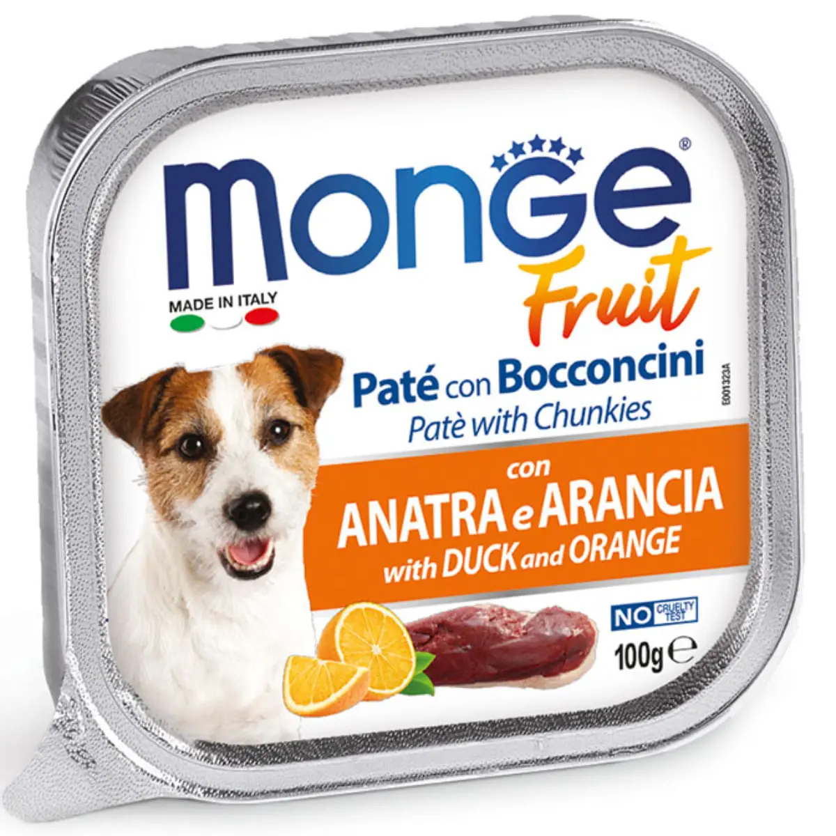 MONGE Fruit, XS-XL, Rata si Portocale, tavita hrana umeda fara cereale caini, (in suc propriu), 100g - Image 2