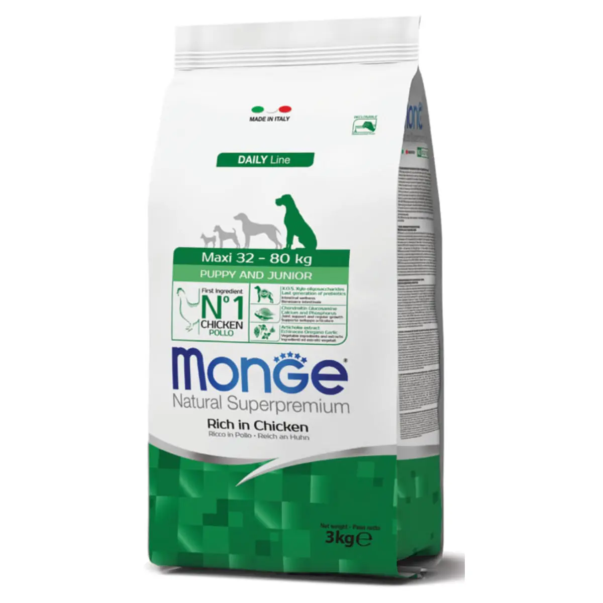 MONGE Natural Superpremium Puppy&Junior Maxi, L-XL, Pui si Orez, hrana uscata caini junior, 12kg